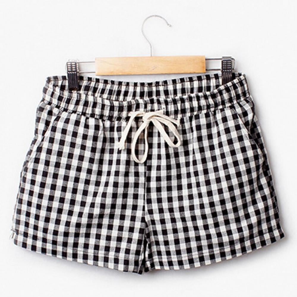 Woman Shorts Summer Black and White Plaid Elastic Waist Casual Loose Ladies  Home Spodenki Korte Broek Dames Pantalones Cortos - Walmart.com -  Walmart.com