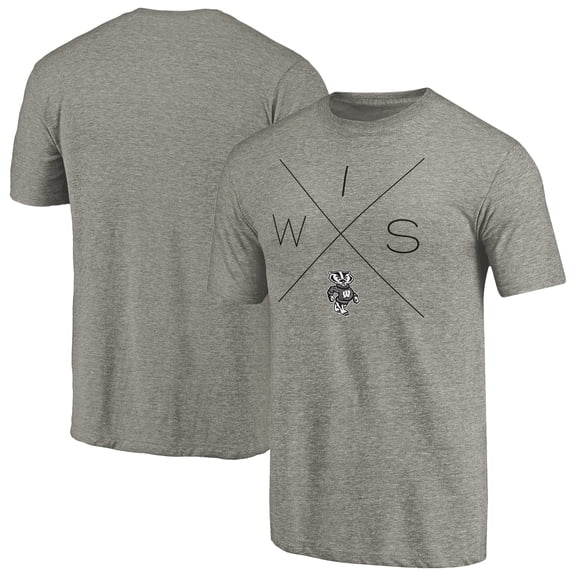 Men's Ash Wisconsin Badgers Quad Tri-Blend T-Shirt