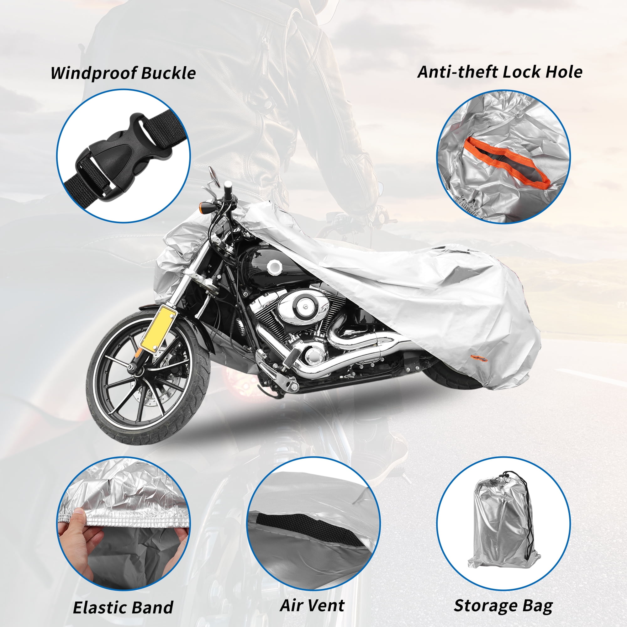 Unique Bargains Full Cover Motorcycle Cover 210D-PU Grey for Kawasaki Z900RS 2018-2024 Outdoor Waterproof Motorbike Cover