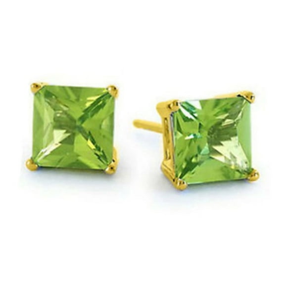 Paris Jewelry Princess cut Created Peridot Stud Earrings, 4 ct. 14k Yellow Gold plated
