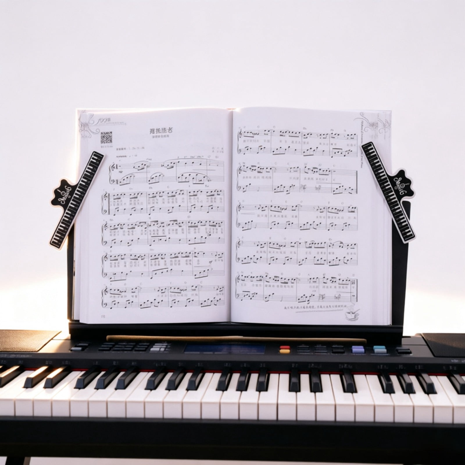Keyboard Sheet Music Stand Attachment, Black Music Book Holder with Clips, Portable Piano Accessory for Holding Sheet Music Securely During Practice