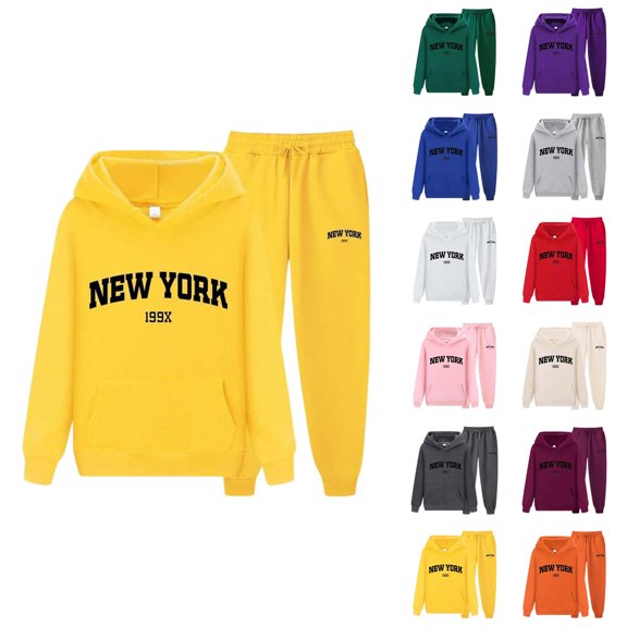 New York Tracksuits for Women 2025 Trendy Hoodie and Jogger Sweatpants Matching Set Lounge Sets