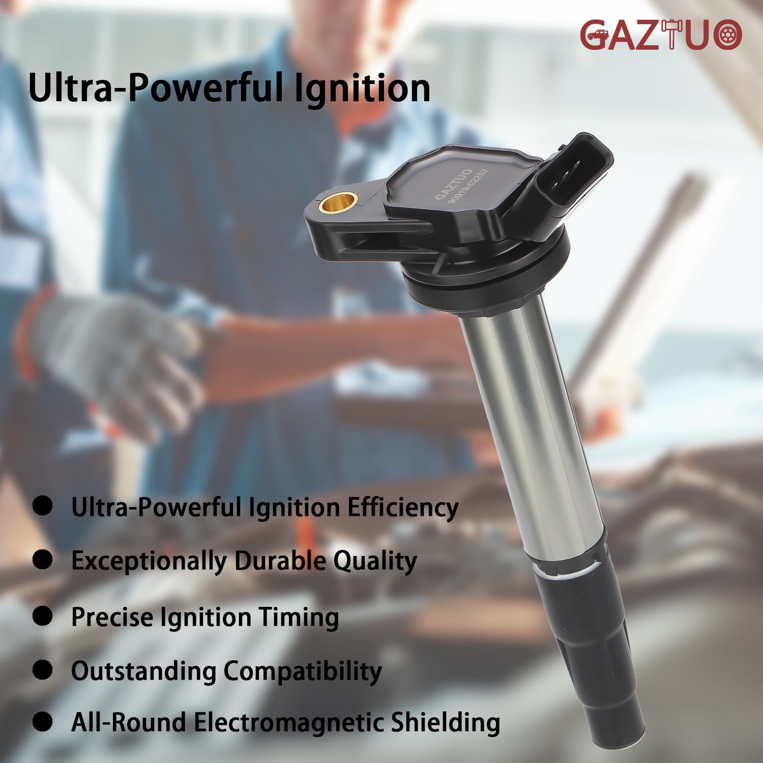 GAZTUO Ignition Coil Pack UF619 and Spark Plugs (Set of 4) Compatible with Toyota, Scion, Lexus, Corolla, Matrix Prius V Plug-In Vibe xD CT200h For # 9091902252 5C1771 E1096 2ZR-FE