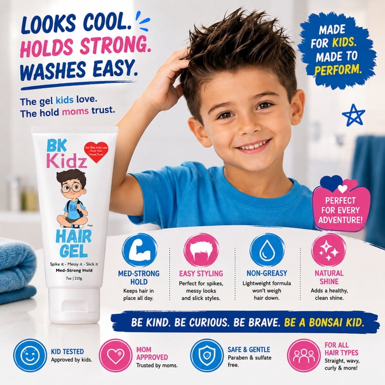 Bonsai Kids Hair Gel Wax, Boys Hair Gel, 7oz, Med to Strong Hold