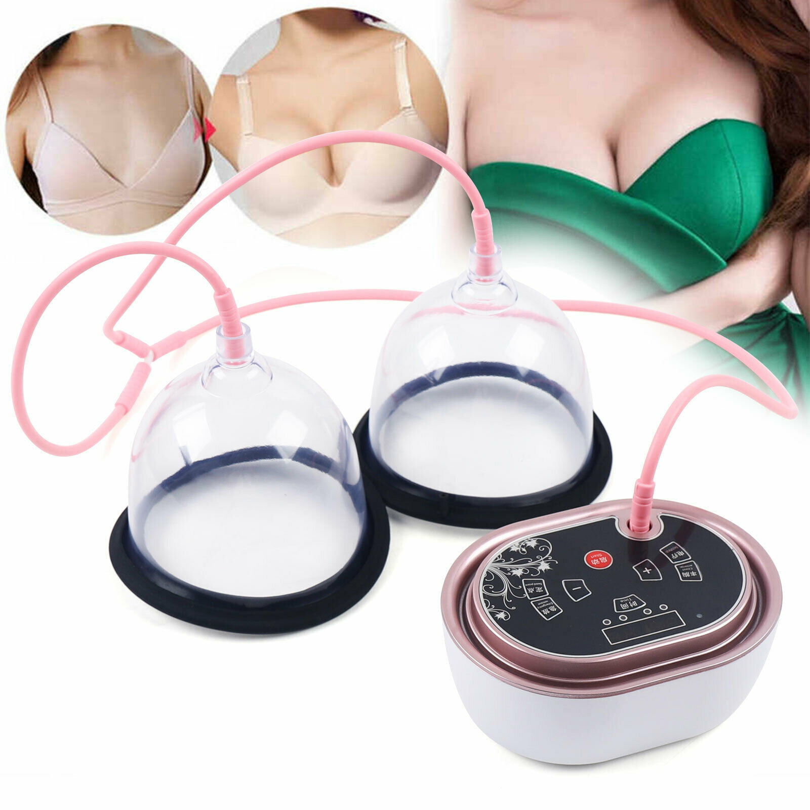 Female massager electric breast enlargement enhancer pump twins double cups 