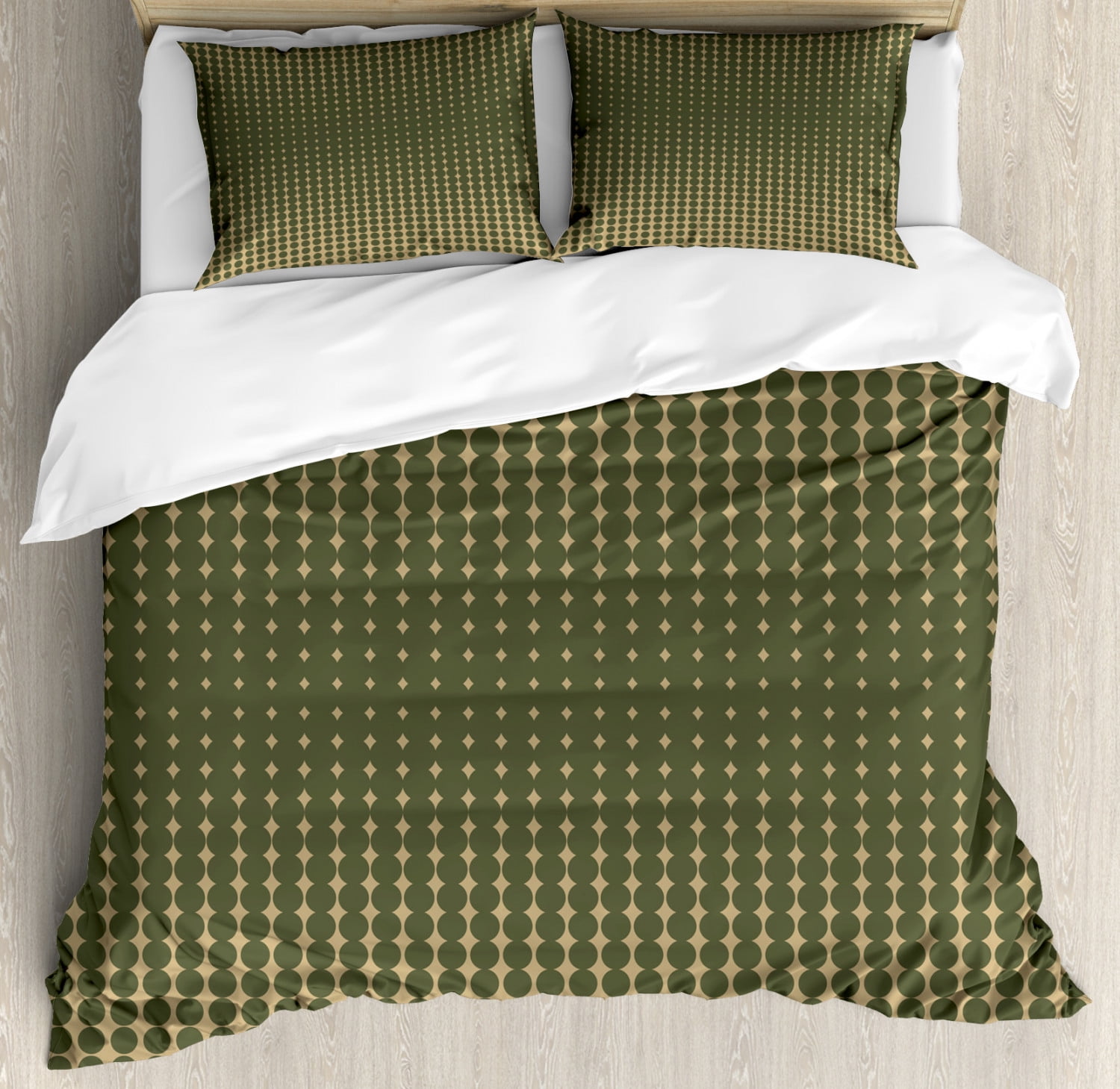 Olive Green Duvet Cover Set Abstract Dotted Halftone Design