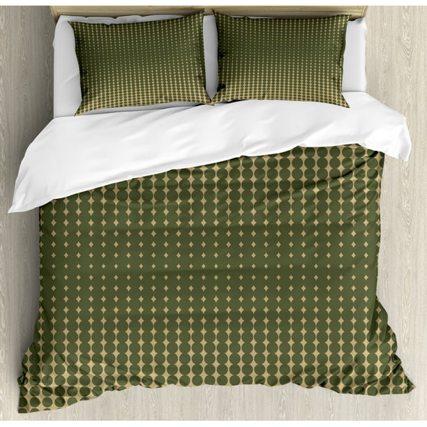 Olive Green Duvet Cover Set Abstract Dotted Halftone Design