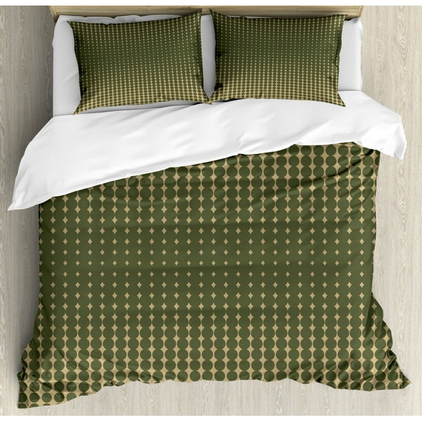 Olive Green Duvet Cover Set Abstract Dotted Halftone Design