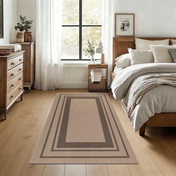 Washable Rug 3x5 for Bedroom Large Living Room Rug with Rubber Backing Casual Striped Border Throw Carpet Modern Contemporary Area Rug for Dining Room
