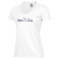 thumbnail image 2 of Women's  White Stephen F Austin Lumberjacks Script Logo Comfort Wash V-Neck T-Shirt, 2 of 3