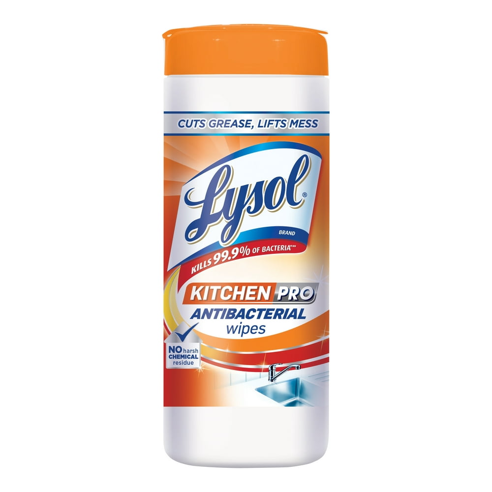 Lysol Kitchen Pro Antibacterial Disinfecting Wipes, 30ct, Kills Germs