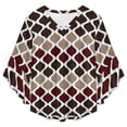 thumbnail image 4 of Moroccan Texture Wave Geometry Dark Red Brown Women's V-Neck Blouse With 3/4 Ruffled Bell Sleeves Casual Top Ladies Blouses, 4 of 7
