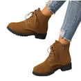thumbnail image 6 of Dasayo Motorcycle Women Boots Low Heel Ankle Yellow Lace up Side Zipper Casual Faux Leather Boots Womans Shoes 42, 6 of 8