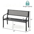 thumbnail image 3 of Gaderth 50 Inch Steel Patio Garden Bench for 2 Adults, Weather Resistant Metal Outdoor Bench with Geometric Backrest and Slatted Seat, Porch Deck Yard Backyard Entryway Lawn Seating Chair, 3 of 8