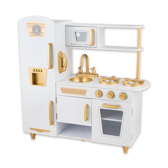 Kids Kitchen Playset,Pretend Wooden Play Kitchen Toy with Realistic Sounds for Ages 3-8 Girls Boys,White