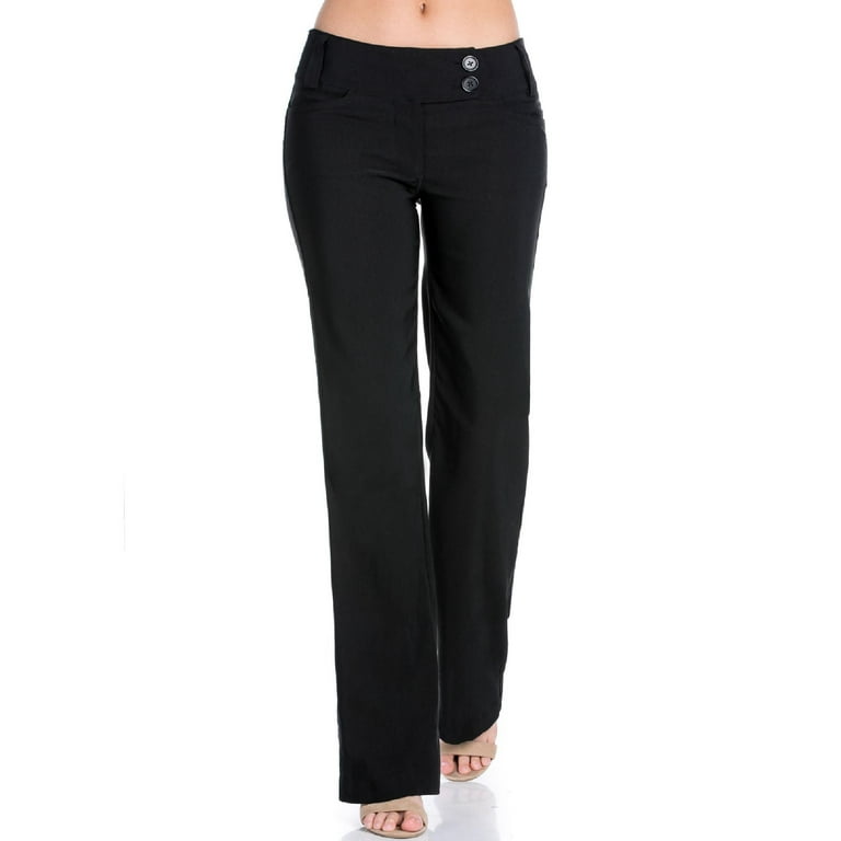 MixMatchy Women's High Waist Slim Boot-Cut Stretch Office Pants Trousers  Black L 