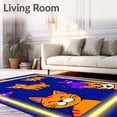 thumbnail image 2 of ODIKA 2'x3' Machine Washable Non-Slip Area Rug, Whimsical Feline Portrait with Illuminated Border Design High Traffic Rug, Blue, 617251, 2 of 7