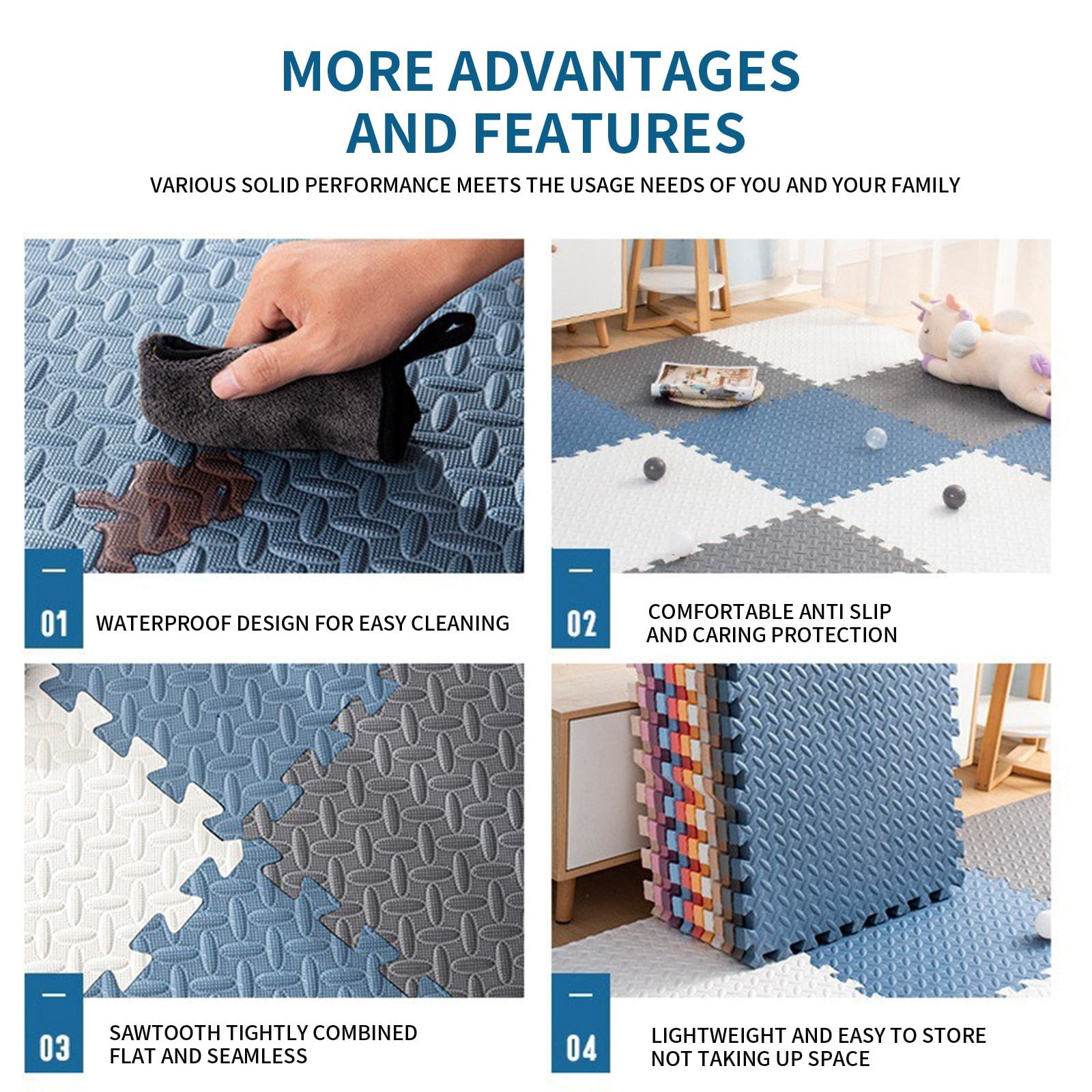 8 Pack Black Foam Floor Mats, Interlocking EVA Puzzle Tiles, 12x12 Inch Anti Fatigue Gym Mat for Home black