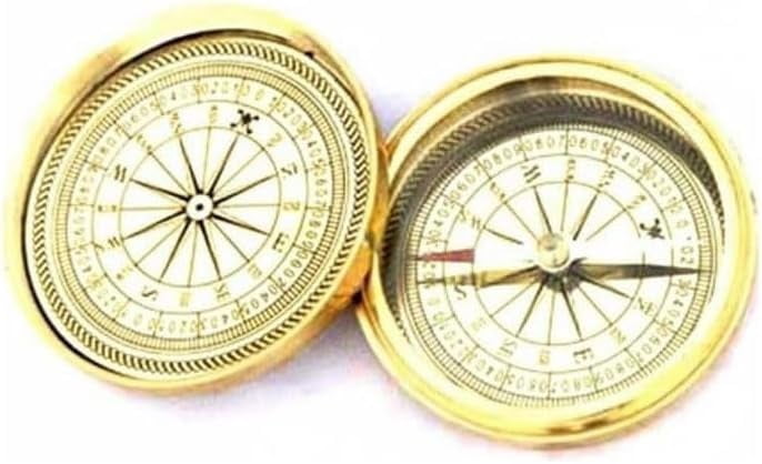 Maritime treasures Vintage Brass Pocket Compass, Antique Nautical Compass with Engraved Dial, Portable Navigation Compass for Hiking, Camping, Travel & Gift Collectible