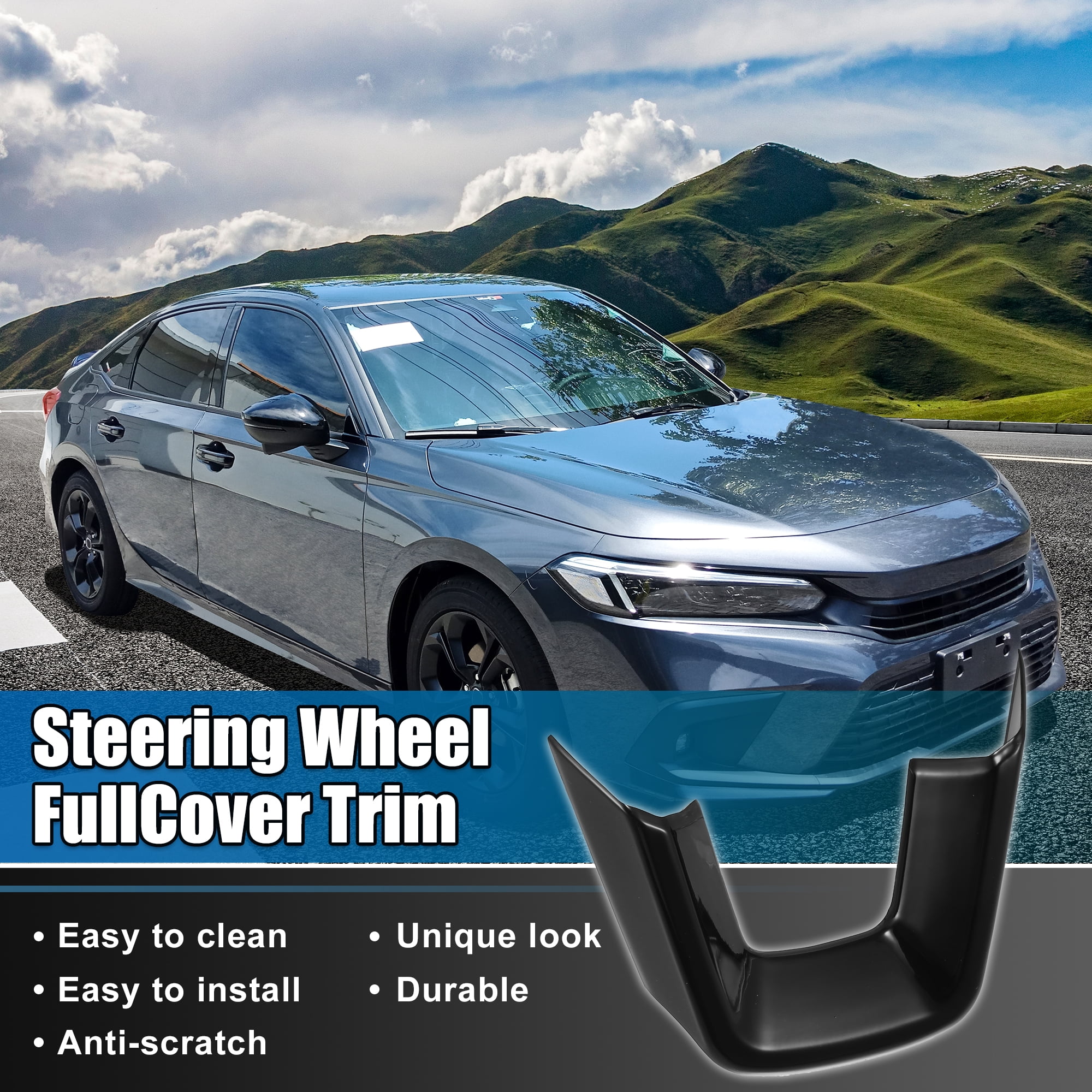 Unique Bargains Steering Wheel Cover Trim for Honda Civic 11th Gen 2022 Gloss Black