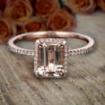 thumbnail image 3 of 1.50 Carat Peach Pink Real Morganite (emerald cut Real Morganite) Diamond Halo Engagement Ring Sterling Silver with 18k Gold Plating, 3 of 5