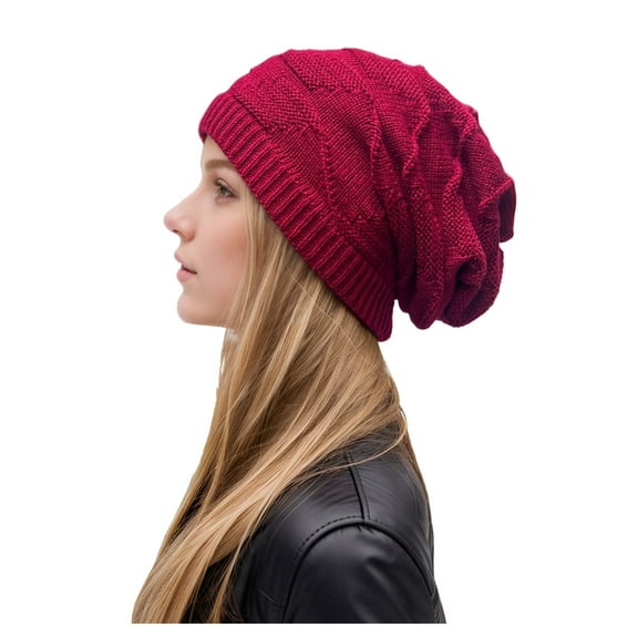 Riforla Women Casual Solid Winter Outdoor Hat Hood Hat Cover Knitted Hat Bomber Hats Wine