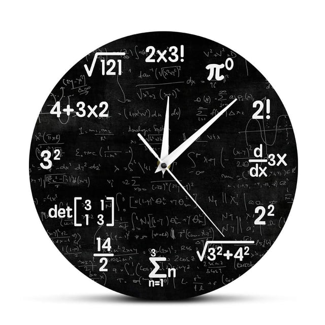 Math Equations and Notations Mathematics Chalkboard Geek Battery Operated Wall Clock Silent Non-Ticking Quartz