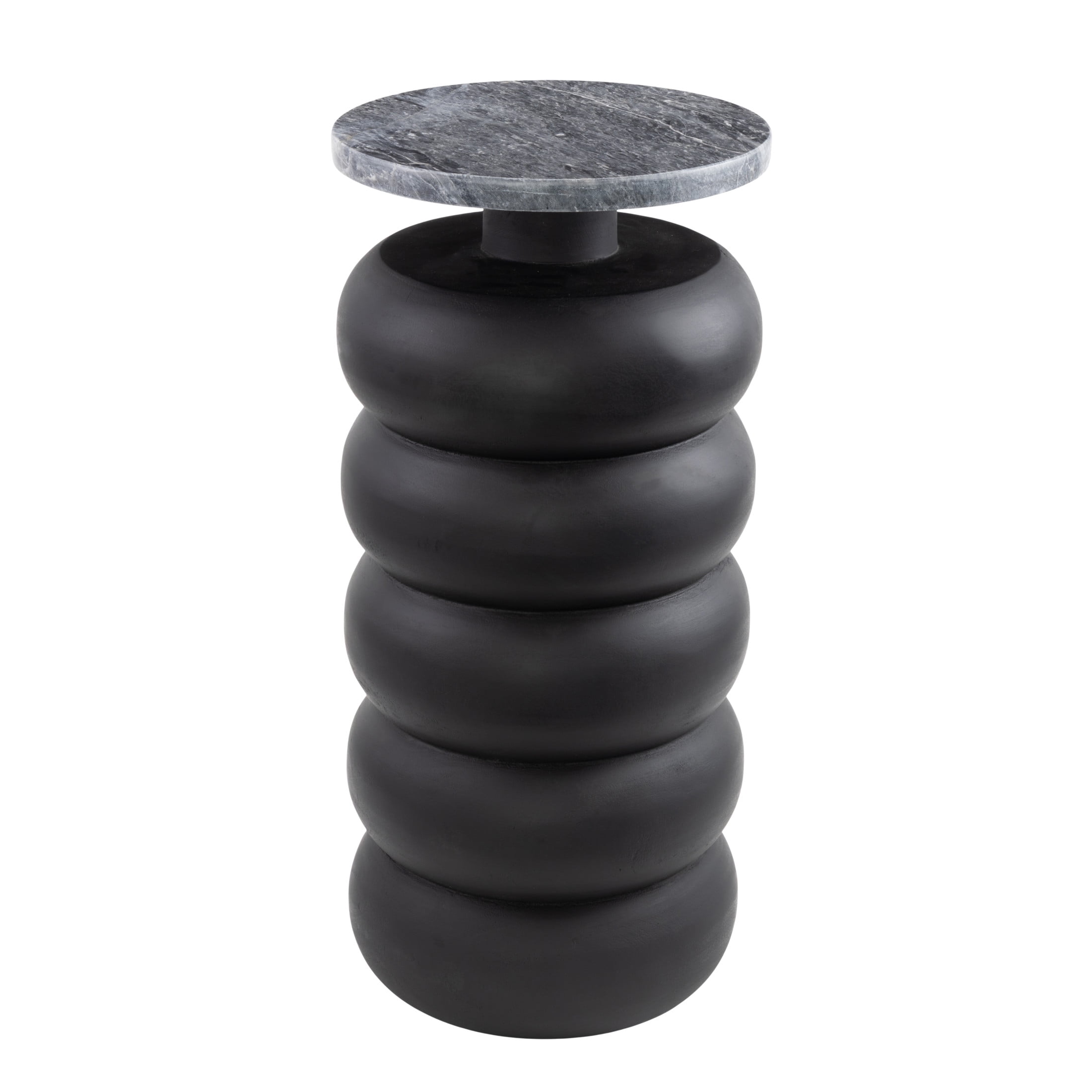 DecMode 10" x 22" Black Wood Bubble Inspired Accent Table with Marble Tabletop, 1-Piece