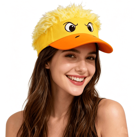 OQRKI Funny Adults Big Eyes Hair Wig Hat Cute Cartoon Duck Golf Sun Visor Cap Halloween Cosplay Gift Adjustable Beach Baseball Hat Funny Funny Hats