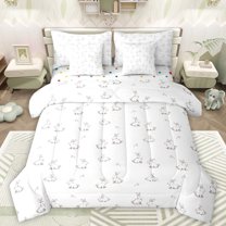 Manfei Teens Rabbit Bunnies Bedding Comforter Set 7 Pieces, Chic Stripe Lines Full Bedding Set, Cartoonn Animal Theme Reversible Fitted Sheet Flat Sheet, Luxury Bedroom Decor