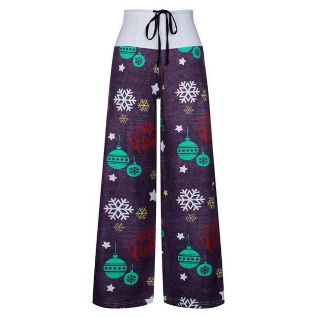 Mujer pantalones largos Navidad impresión patrón claro impresión suelta cómoda cintura alta pantalones femeninos gris oscuro S