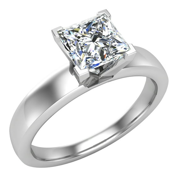 Princess Cut Solitaire Engagement Ring Fitted Band 3.00 MM Wide 18K White Gold 0.50 Carat Total Weight (G,VS)
