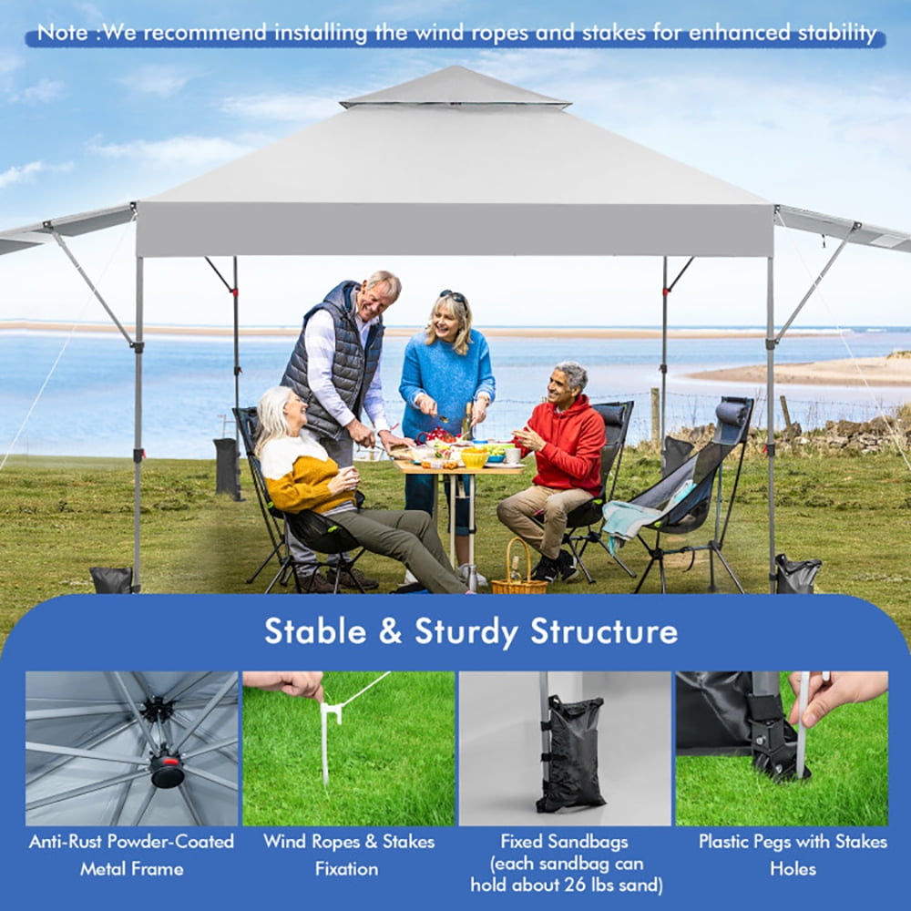 Aimee Lii 10 x 17.6 Feet Outdoor Instant Pop-up Canopy Tent with Dual Half Awnings, Backyard Canopy Gazebo for Party Camping BBQ Events, White