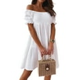thumbnail image 3 of Women'S Summer Lantern Sleeves Ruffled Off Shoulder A-Line Dresses White L, 3 of 9