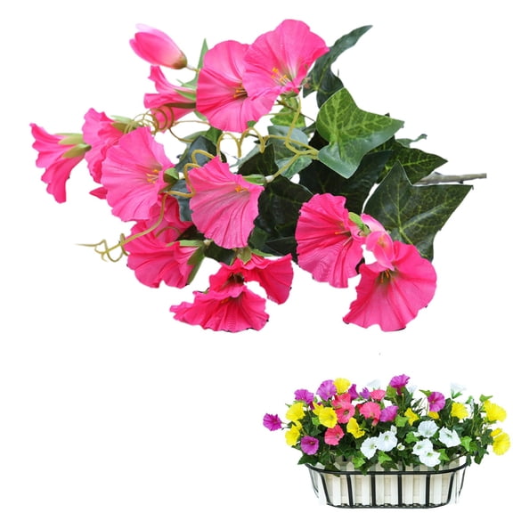 1Pc Artificial Petunia Flower Bouquet,Silk Fake Morning Glory Hanging Flowers,Outdoor Flowers,Artificial Outdoor Flowers,Simulation Plants for Home Decoration Garden Wall Arrangement,Hot Pink,13.78"