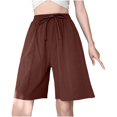 thumbnail image 5 of HTNBO Women's Knee Length Bermuda Shorts Cotton Linen Yoga Short Elastic Waist Athletic Casual Summer Shorts, 5 of 6