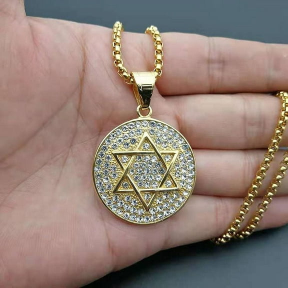 Vintage Wiccan Pentagram Pendant Jewish Hebrew Four Letters 14K Yellow Gold Jewelry for Men Charm Amulet Necklace