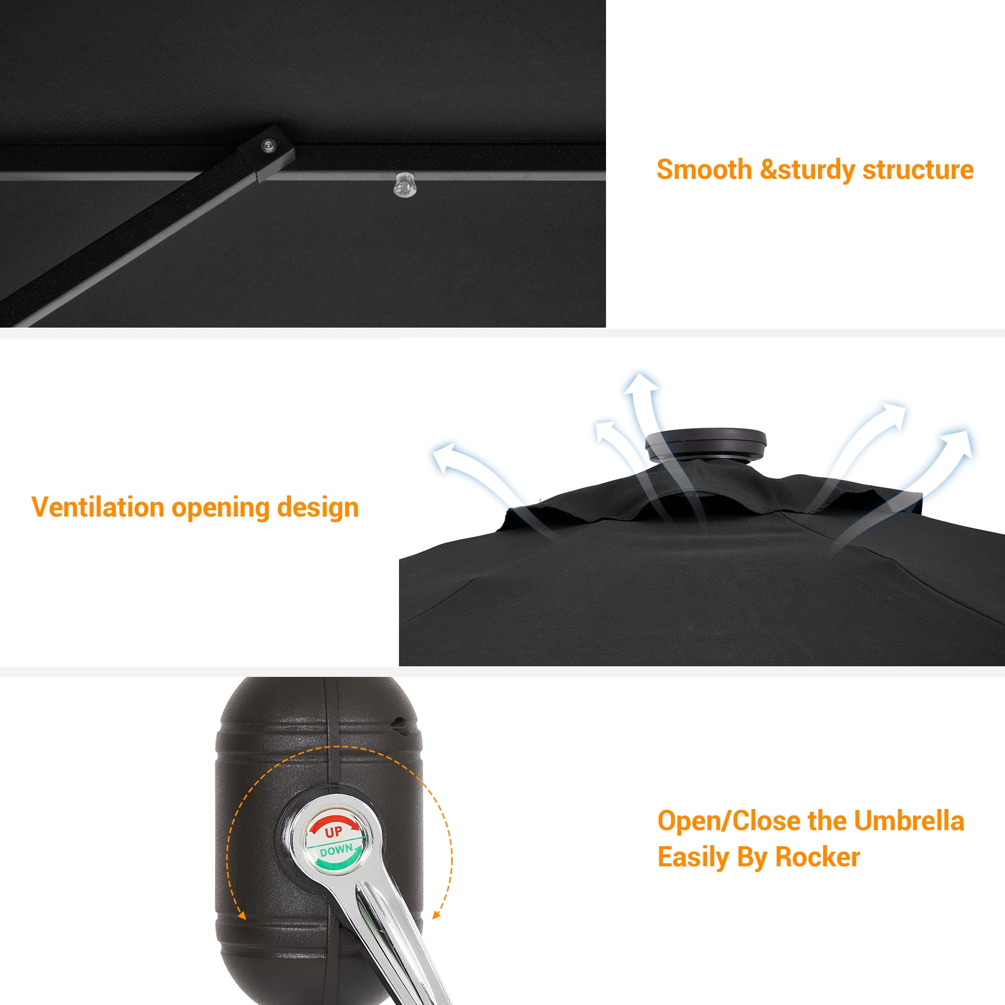 CHYVARY 9ft LED Patio Umbrella Market Outside Table Umbrella for Deck, Poolside and Patio,Black