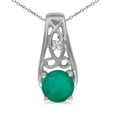 thumbnail image 1 of 14k White Gold Round Emerald And Diamond Pendant with 18" Chain, 1 of 3