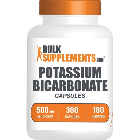 BulkSupplements Potassium Bicarbonate Capsules - 500mg of Potassium per Serving (360 Capsules - 180 Servings)
