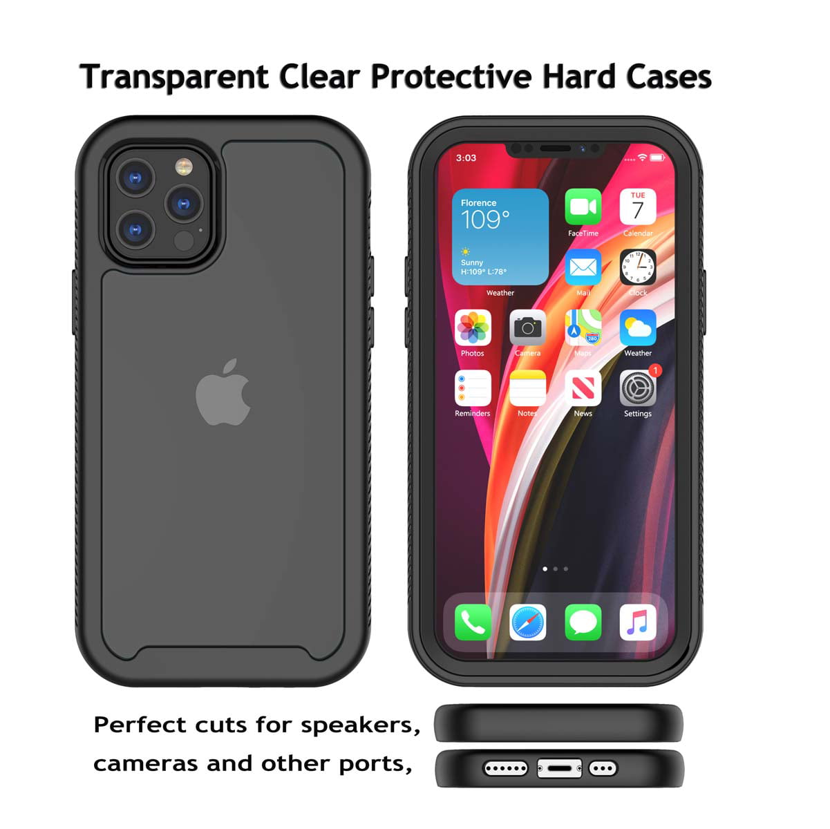iPhone 12 Pro Max Case,Phone Case for 2020 iPhone 12 Pro Max, Njjex Hard  Plastic Full-Body Rugged Transparent Clear Back Bumper Case Cover for Apple  iPhone 12 Pro Max -Black 