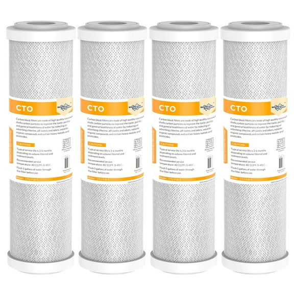 Coconut Shell CTO, Membrane Solutions Carbon Block Drinking Water Filter, 2.5 x 10, 5 Micron, 4 Pack