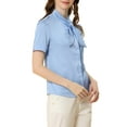 thumbnail image 4 of Allegra K Women's Elegant Satin Tie Neck Blouse Office Short Sleeve Button Down Shirt, 4 of 6