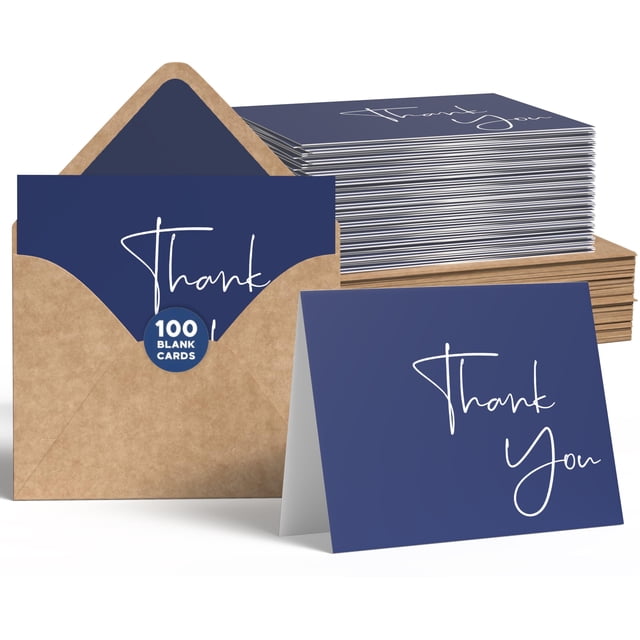 Paquete de 100 tarjetas de agradecimiento VNS Creations con sobres y pegatinas