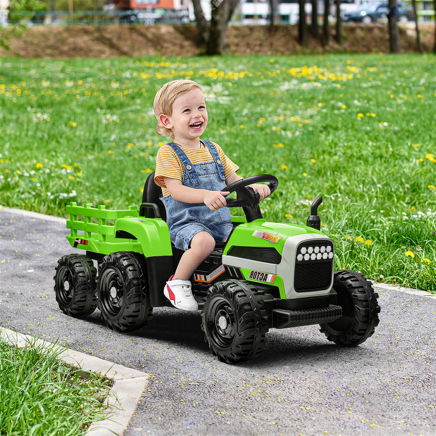 CIPACHO 12V Battery-Powered Kids Toy Tractor with Trailer and 3-Gear-Shift Ground Loader Ride On with USB&Bluetooth, Green CIPACHO 12V Battery-Powered Kids Toy Tractor with Trailer and 3-Gear-Shift Ground Loader Ride On with USB&Bluetooth, Green
