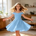 thumbnail image 4 of ASEIDFNSA Girls Sleeveless Off Shoulder Dress with Ruffle Neckline and A Line Skirt (Blue,6-7 Years), 4 of 4