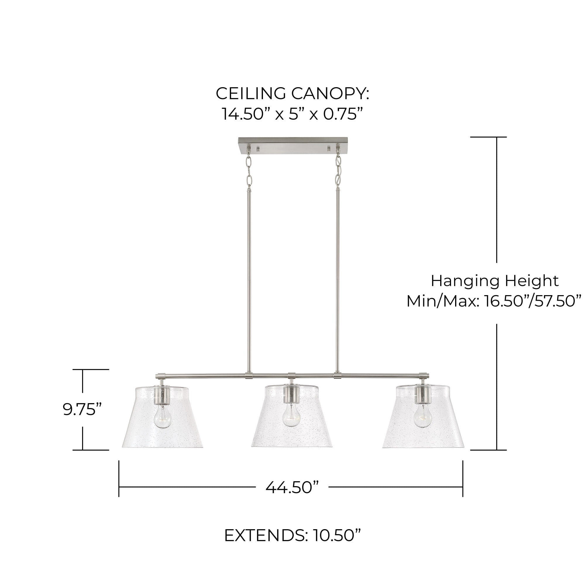 Capital Lighting 846931BN Baker 3 Light 45" Wide Linear Chandelier - Nickel