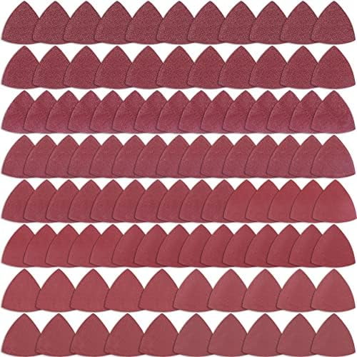 100 Pieces Triangle Sanding Pads Triangular Sandpaper Sanding Sheets Fit for 3-1/8 Inch Oscillating Multi Tool Hook and Loop Assorted 40/60/80/120/180/240/320/400/600/800/1000 Grits, No Holes