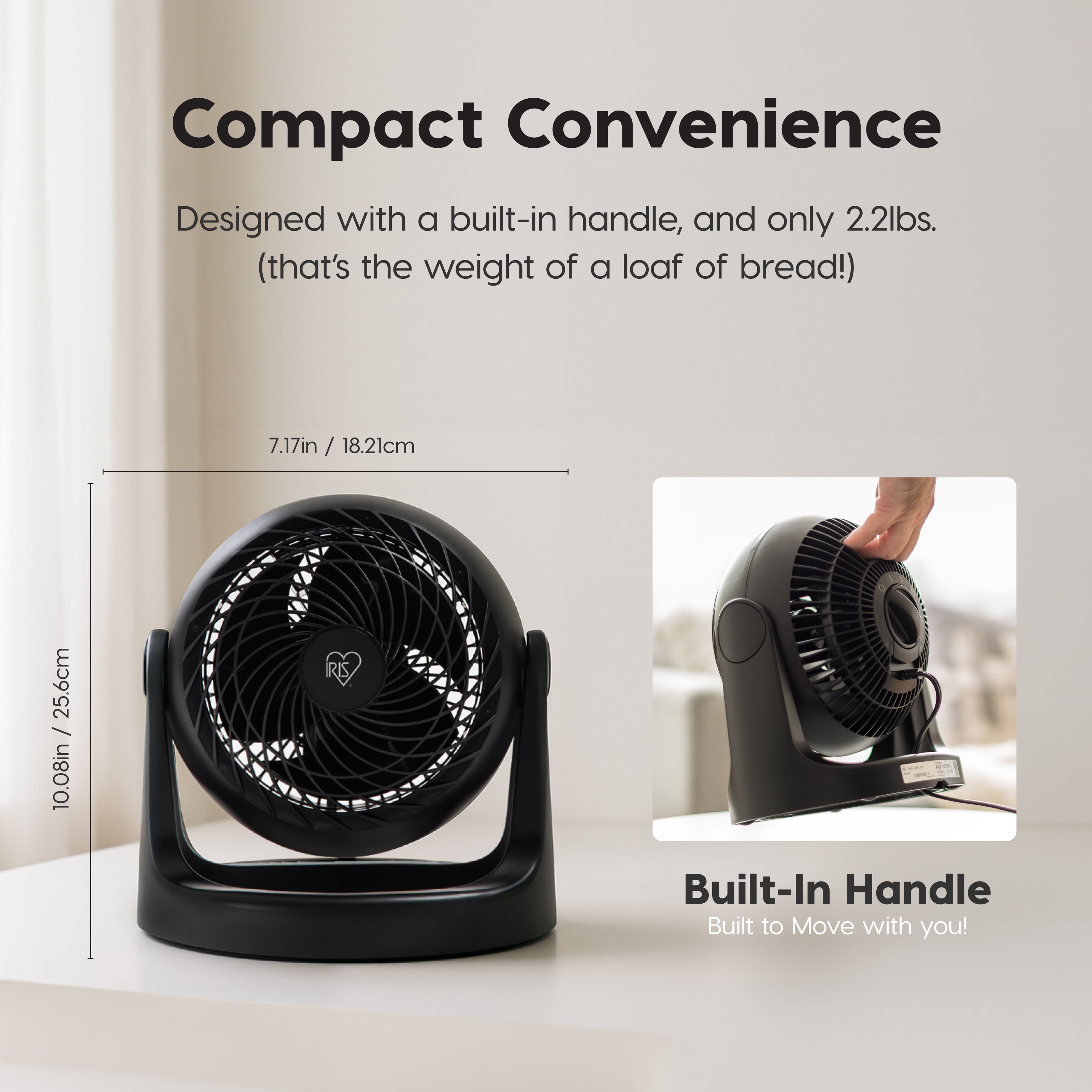 IRIS WOOZOO Desk Fan Air Circulator 3 Speeds 360° Tilt, Black