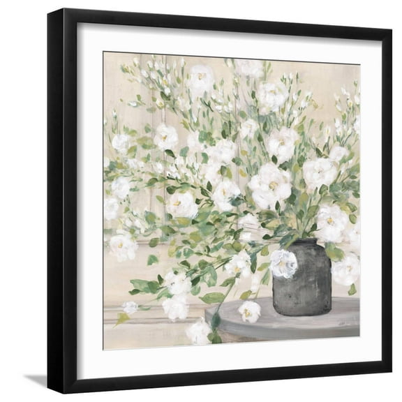 Art.com White Bouquet Gray Vase Art Print by Julia Purinton, Black Frame Wall Art, 21" x 21"
